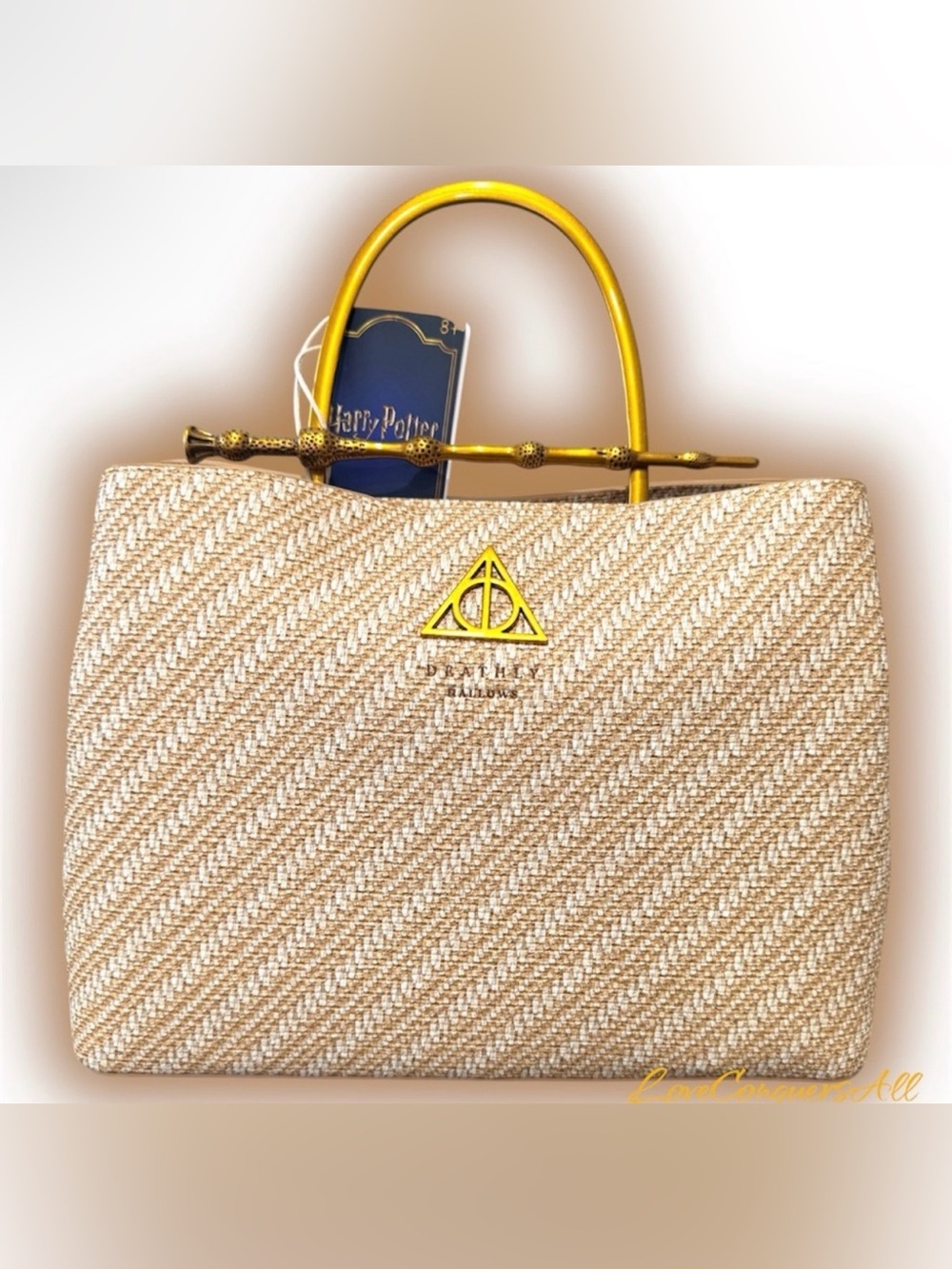 Loungefly Harry Potter Deathly Hallows Elder Wand Raffia Texture Brown Handbag
